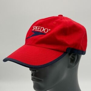 Vintage Speedo Dad Hat Mens Red OS Adjustable Beach Swim Lifeguard Cap